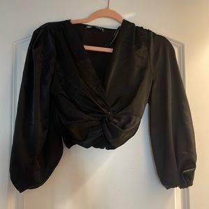 Zara black Xs long sleeve long front crop top nwot